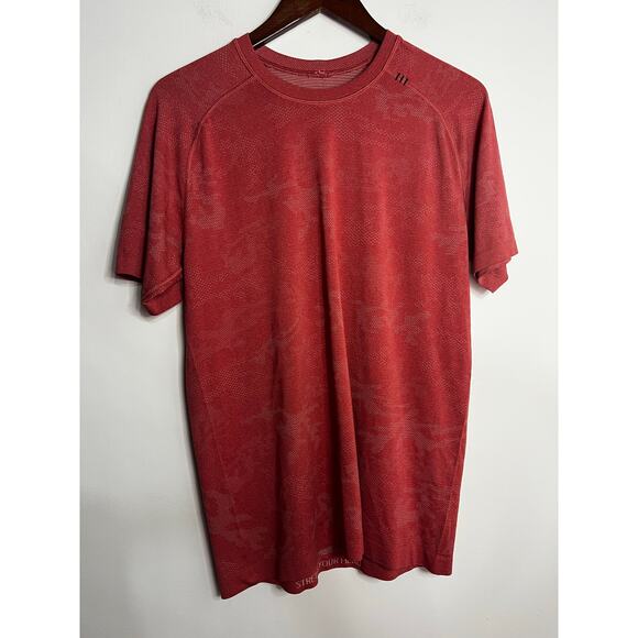 Lululemon Heathered Red Camo Seamless Metal Vent Short Sleeve Shirt Medium - Picture 1 of 5